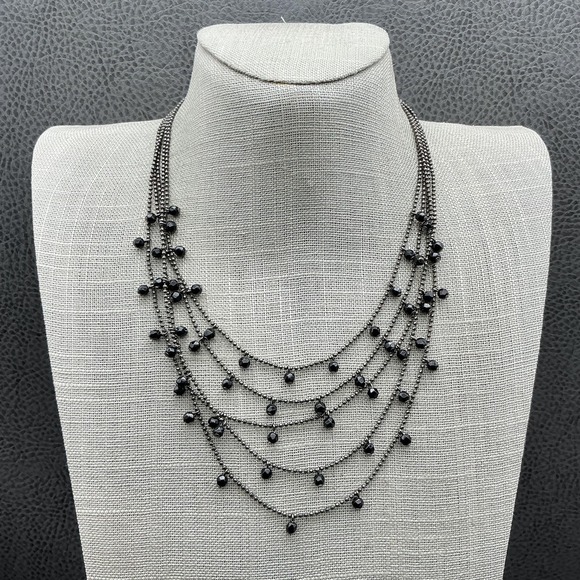 Premier Designs Jewelry - Premier Designs Necklace‎ Multistrand Layered Black Bead Gunmetal Bib Adjustable